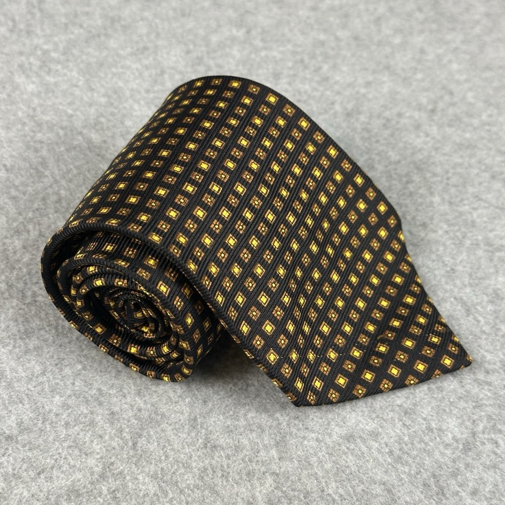 Vintage Bergdorf Goodman‎ Italy Silk Tie Black Gold Geometric Neat 57x3.6"